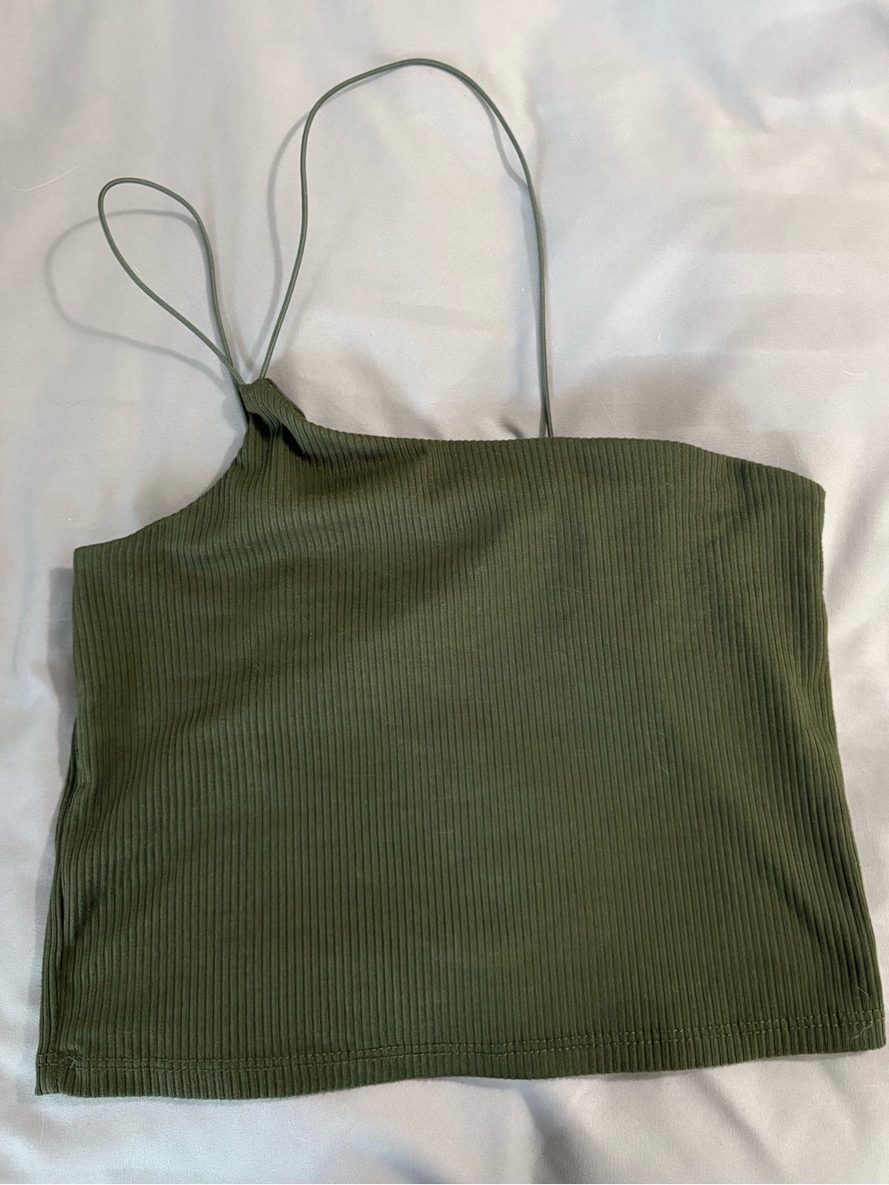 gaze Olive Asymmetric Ribbed Crop Top